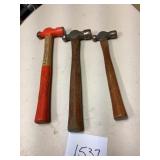 Three Wooden-Handled Hammers