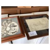 Framed Sketch and Plaques Lot