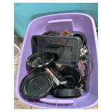 Bin of Mixed Electronic Parts and Speakers