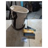 Canvas Bucket, Sharpening Stone, and Tools