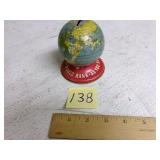 Miniature globe coin bank (missing stopper)