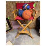 Directors chair, three basketballs in a football ￼
