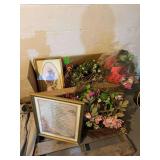Decorations, door wreaths, two framed pictures