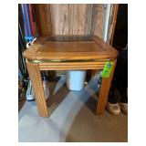 Small wooden table glass top