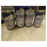 4- collectable Nascar Busch beer cans and a Bill Elliot Nascar duffle bag