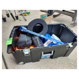 Emergency roadside kit With tie downs, flares, first aid, poncho, and storage box