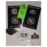 Harley-Davidson commemorative gold coins and pins, keychains
