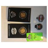 Harley-Davidson commemorative gold coins and pins, keychains