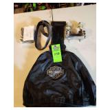 Handlebar riser, tank bib, 2 seat grab straps, helmet bag