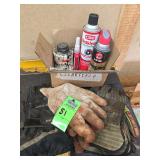 Gloves, brake parts cleaner, joint compound, garage door lube