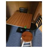 Small square table with 2 chairs and stool