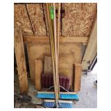 Large garage brooms and shovel