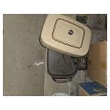 Lot of random glass dishes, double deep fryer, steel strainer and electric griddle