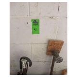 Miscellaneous cabinets, plastic tool holder, two old chairs, plastic garbage can hose