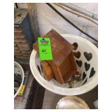 Miscellaneous one drop leaf table, one handmade table, nut, and bolt bins timer bench vice