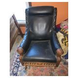 Vintage wooden and leather rocking chair