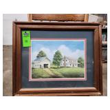Framed print of farh house about 23 in X 19 in