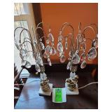 vintage Hollywood Regency waterfall table lamp with crystal prisms and a brass cherub base, set of 2