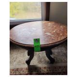 antique Victorian Eastlake walnut parlor table with a marble top