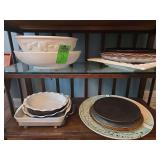 Glass serving trays, pie plates, bowl