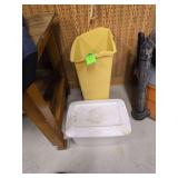 Trash can tote and blanket and rags