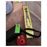 Tripod with smart phone cradle, Fuji instax camera with case