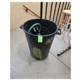 Trash can with tripod water hose