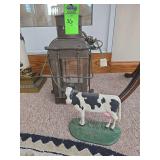Vintage lamp and cast iron cow bookend