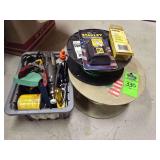 2 spools of rope, Stanley razor blades, caddy of miscellaneous tools
