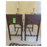 Chippendale-style mahogany end table with two drawers and brass hardware. Set of 2, lamps NOT included