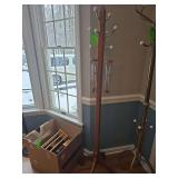 Wooden coat rack with 2 small windchimes