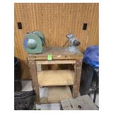 Bench grinder and vice and table