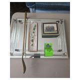 2 mirrored trays, brass shoe horn, ladies watch and set of coasters