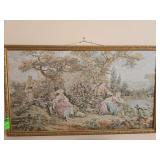 vintage Gobelins-style framed tapestry 54" x 31"