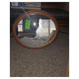 Etched mirror, framed roman coin, wooden etched clock