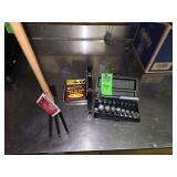 Socket set, staple gun and staples, mattock tiller