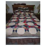 Queen size bed with mattress, box spring, solid wood mirrored headboard.