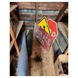 Road signs, chain, table umbrella