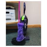 Duster, telescoping fan brush, and Oreck cord-free electric broom with removable hand-held vacuum
