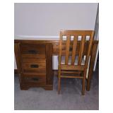 4 drawer solid oak writing desk with chair. 42"×18"×30".