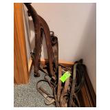 antique horse harness set, featuring wood hames and heavy leather straps
