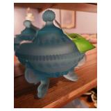 Frosted blue glass candy dish