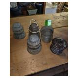 vintage brown ceramic porcelain spool insulator, and vintage glass insulators