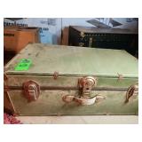 vintage green metal steamer trunk or storage chest