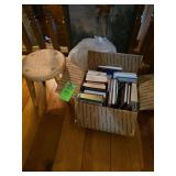 Box of books and baby stool