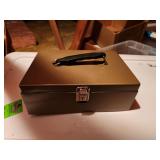 Money box, printer, carbon copy paper, laptop