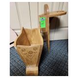vintage wood side magazine rack and cup holder with matching magazine rack