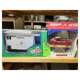 Toy train car and Radio Flyer tabletop ornament