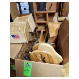 Box of wooden items. Napkin hokders, paper towel holder