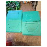 2- recycling bin with lids & 3 small bins with lids